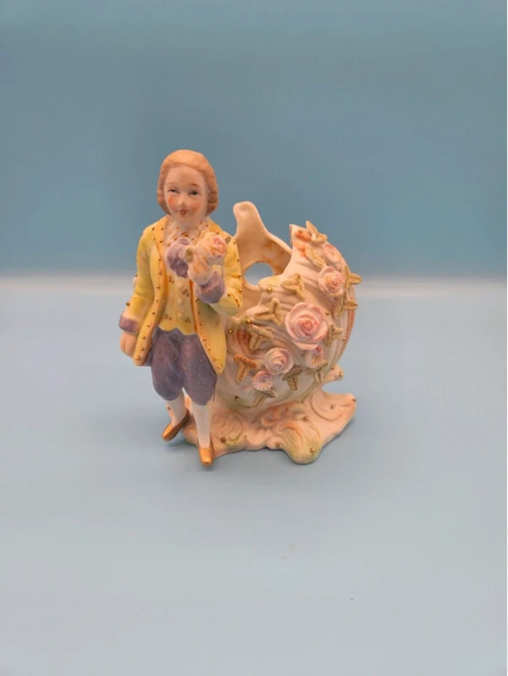 Vintage Occupied Japan Bisque Porcelain Gentleman Figurine Planter Hand Painted
